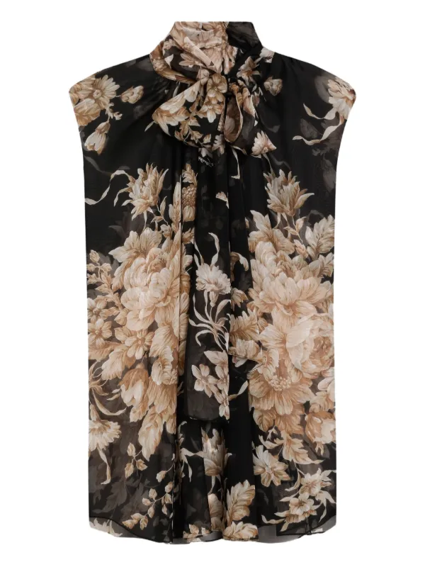 Dolce & Gabbana ローズプリント ノースリーブ プリーツ ドレス Dolce & Gabbana ローズプリント ノースリーブトップ | ブラック
