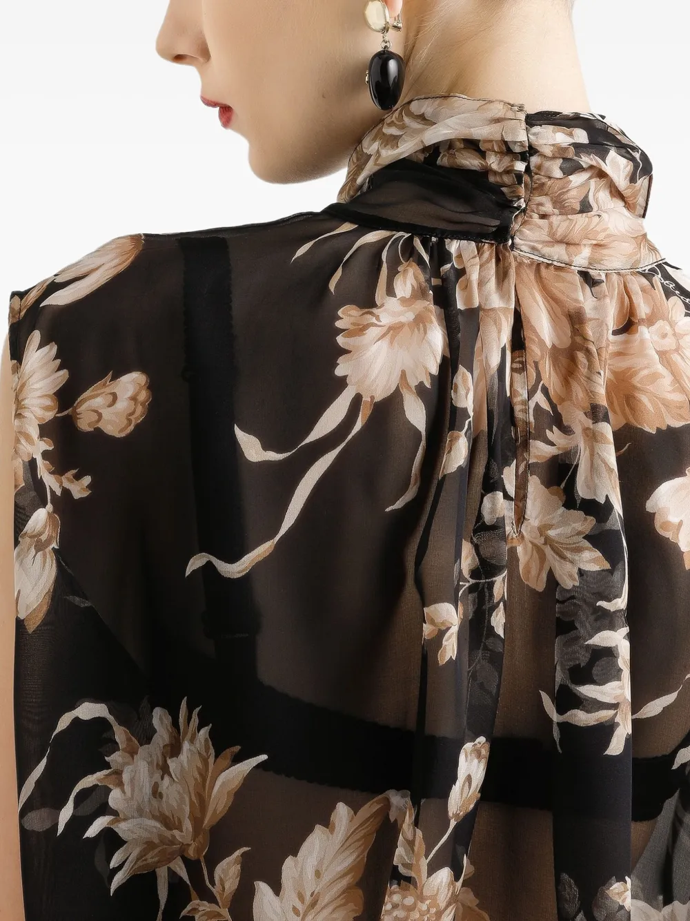 Dolce & Gabbana Rose-print Chiffon Sleeveless Top In Black