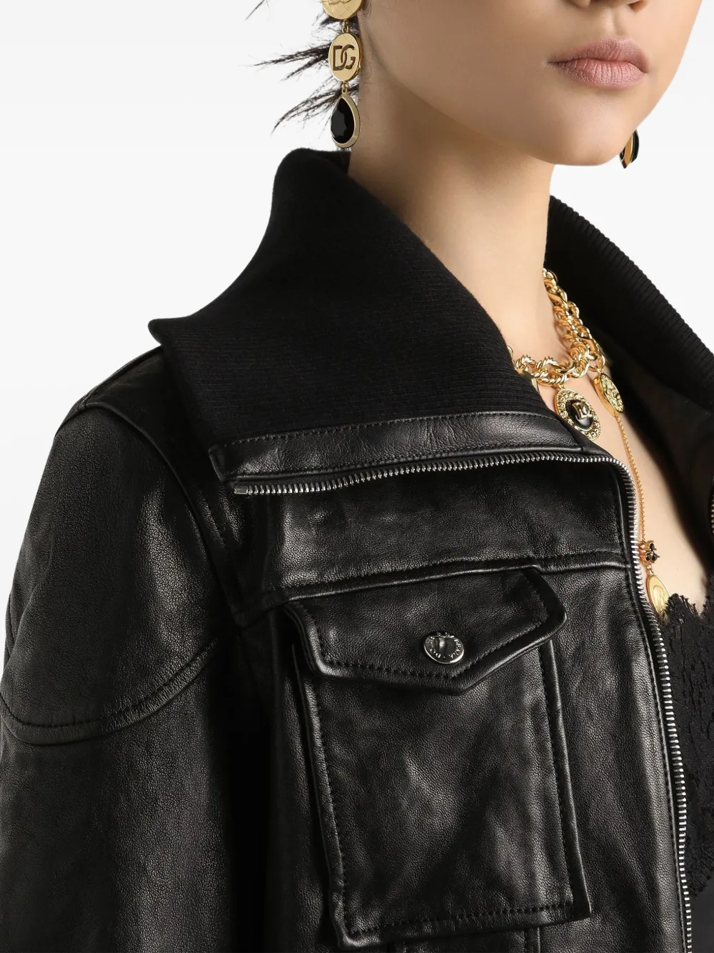 Dolce & Gabbana Leren bomberjack Zwart