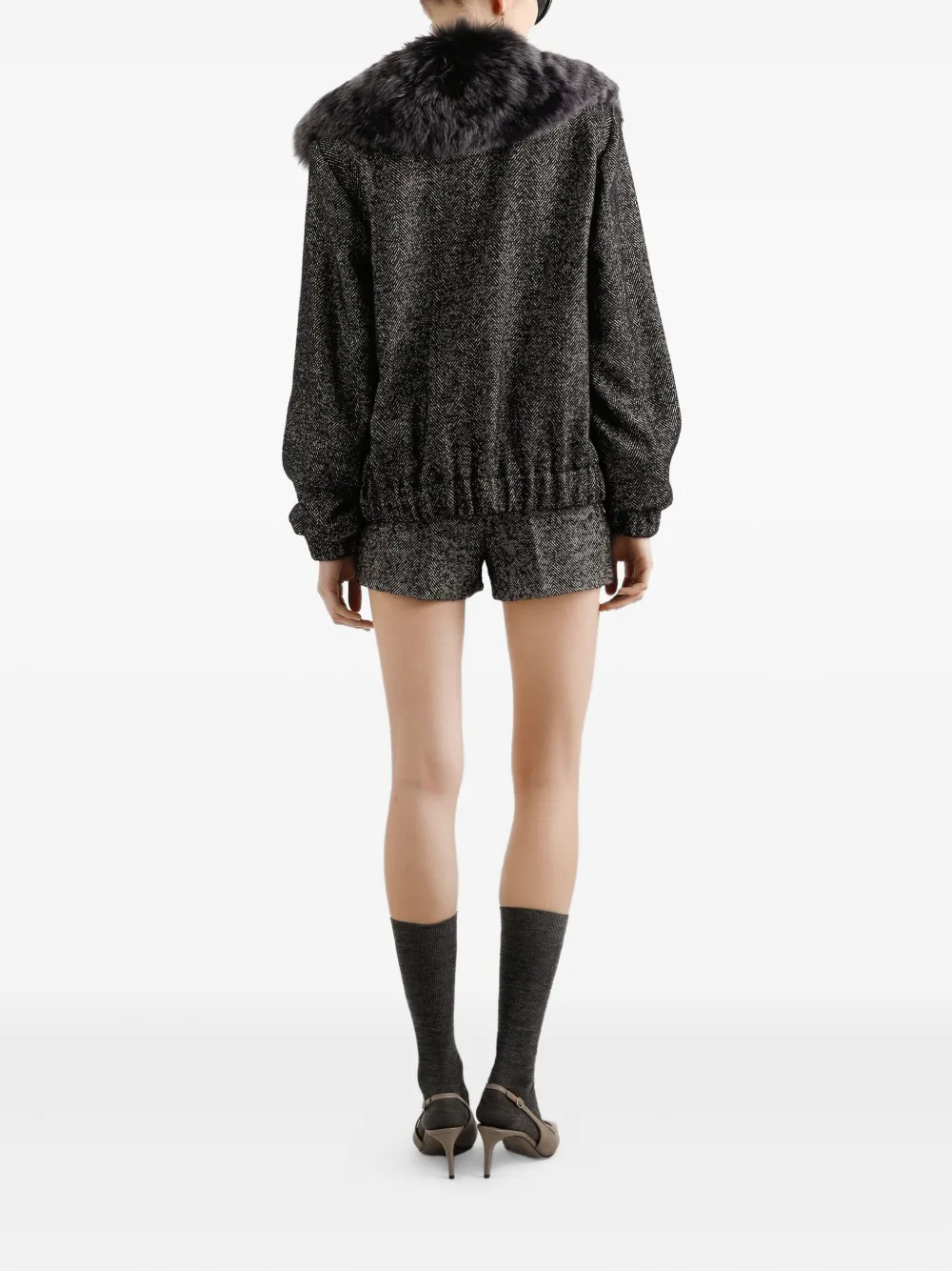Dolce & Gabbana Herringbone Bomber Jacket In Gray