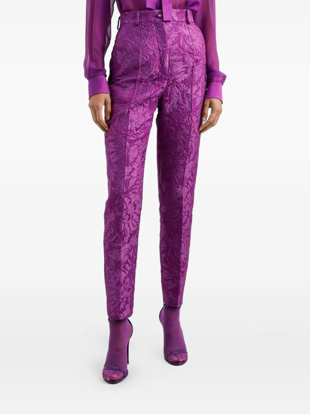 Dolce & Gabbana Pantalon met bloemenbrokaat Paars