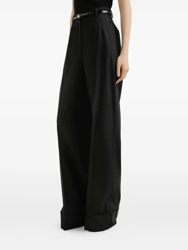 Dolce & Gabbana BLACK SILK WIDE-LEG PANTS ワイド パンツ 美脚 Silk chiffon wide-leg pants in Black for Women