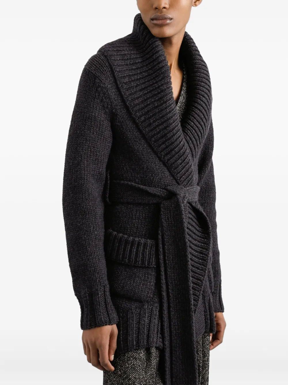 Dolce & Gabbana shawl-collar belted cardigan | Grey | Image 1