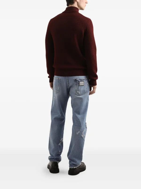 Dolce & Gabbana half-zip waffle-knit Sweater | Red | FARFETCH