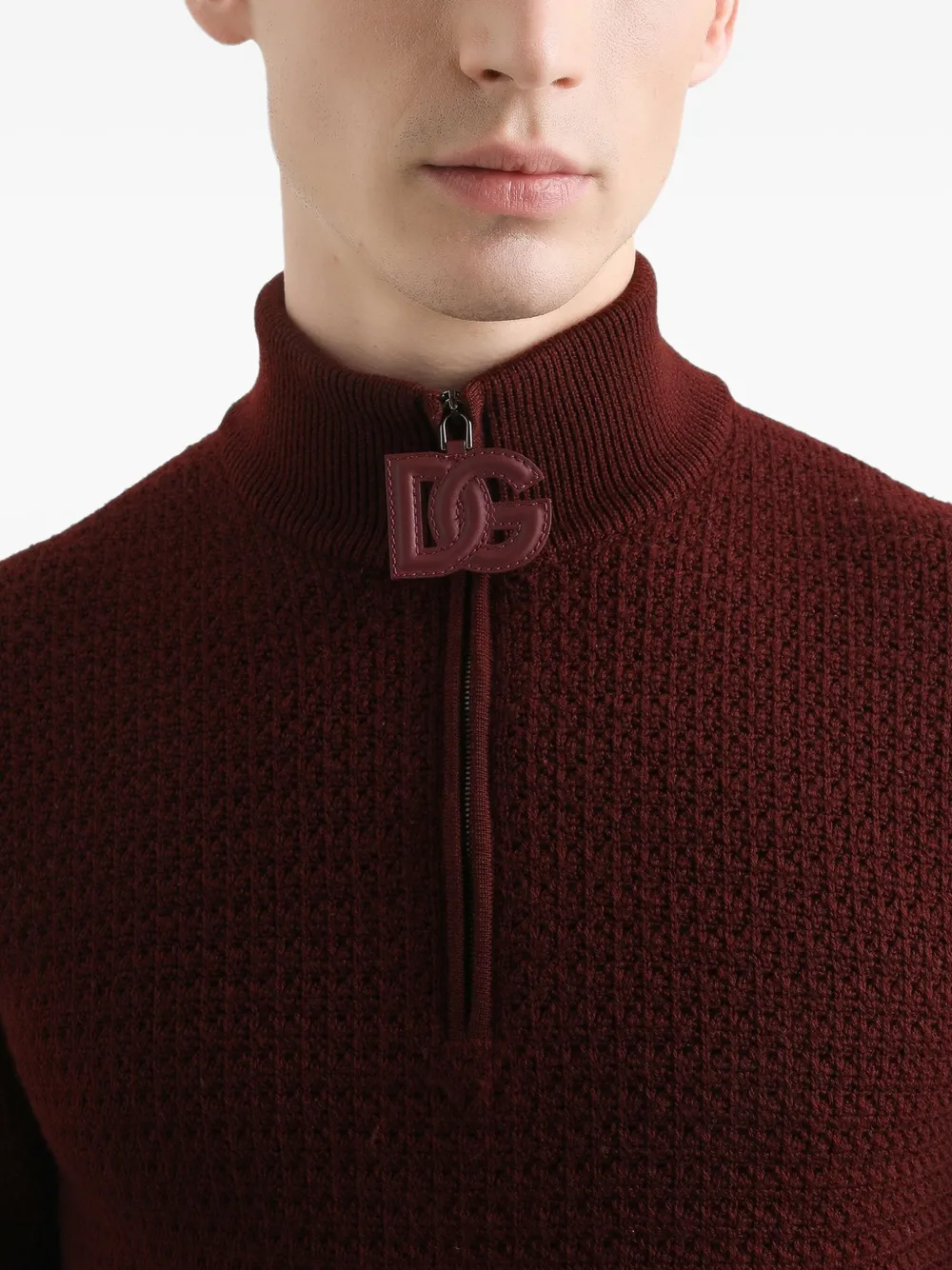 Dolce & Gabbana Wafelgebreide trui met halve rits Rood