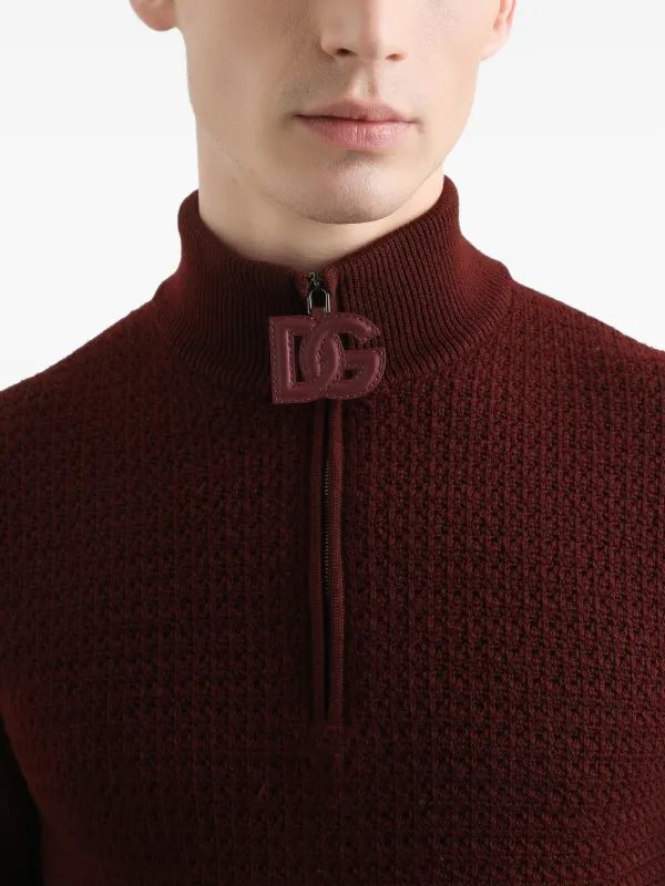 Dolce & Gabbana half-zip waffle-knit Sweater | Red | FARFETCH