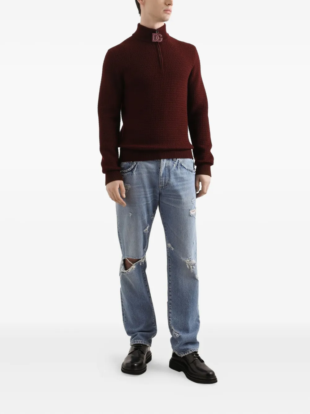 Dolce & Gabbana Wafelgebreide trui met halve rits - Rood