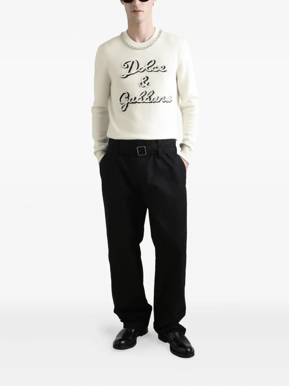 Dolce & Gabbana Verfraaide trui met logo - Wit