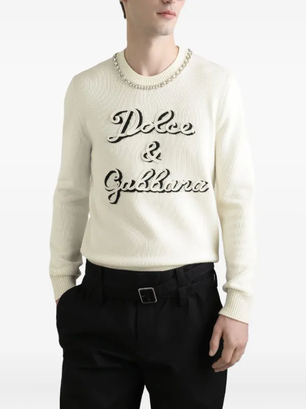美品✨D&G DOLCE & GABBANA リブ編み長袖ニット 白 イタリア製 Dolce & Gabbana Embellished Logo Sweater | White | FARFETCH IN
