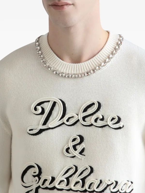 Dolce & Gabbana Embellished Logo Sweater | White | FARFETCH TR