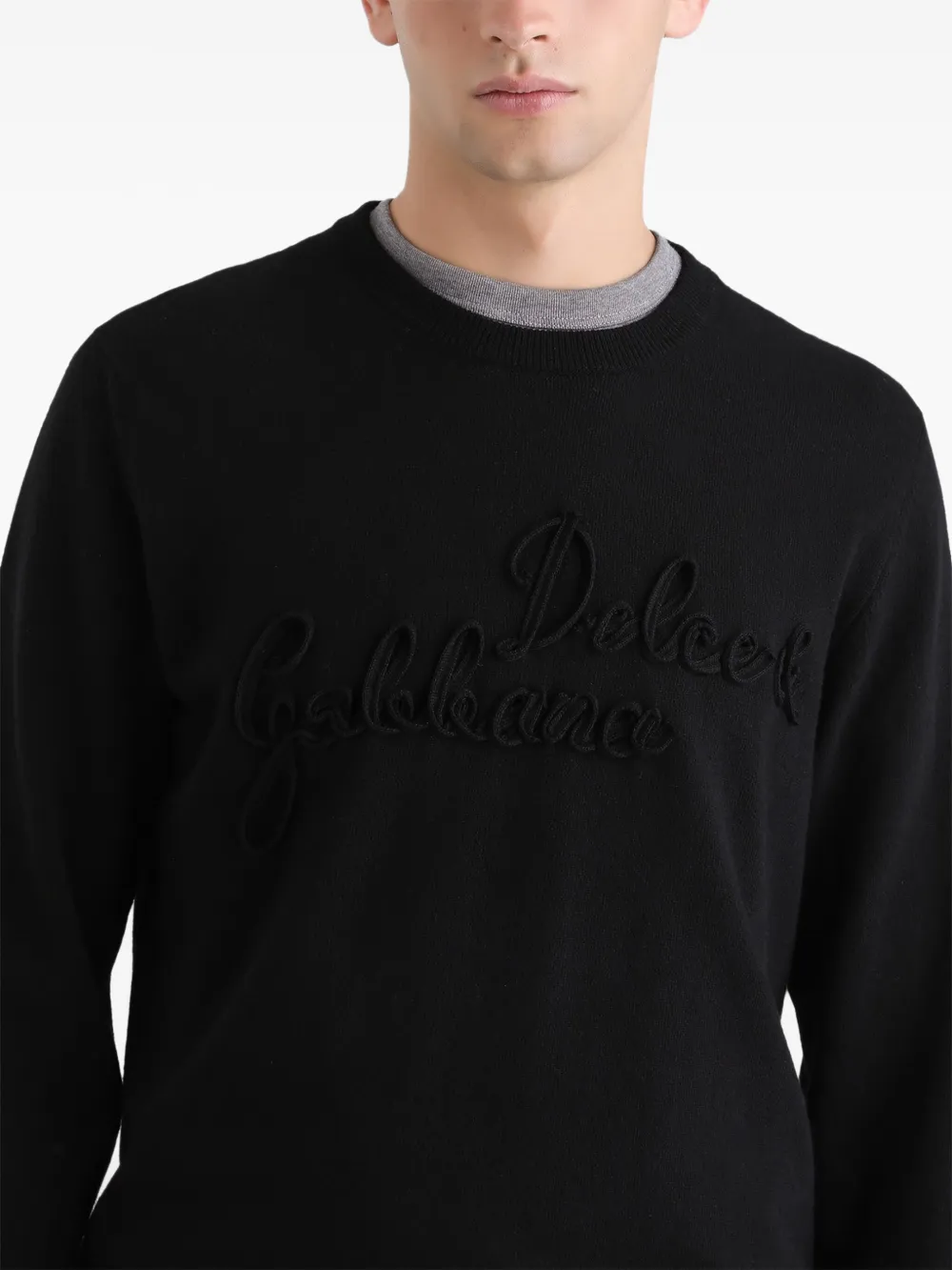 Dolce & Gabbana Trui met geborduurd logo en ronde hals Zwart