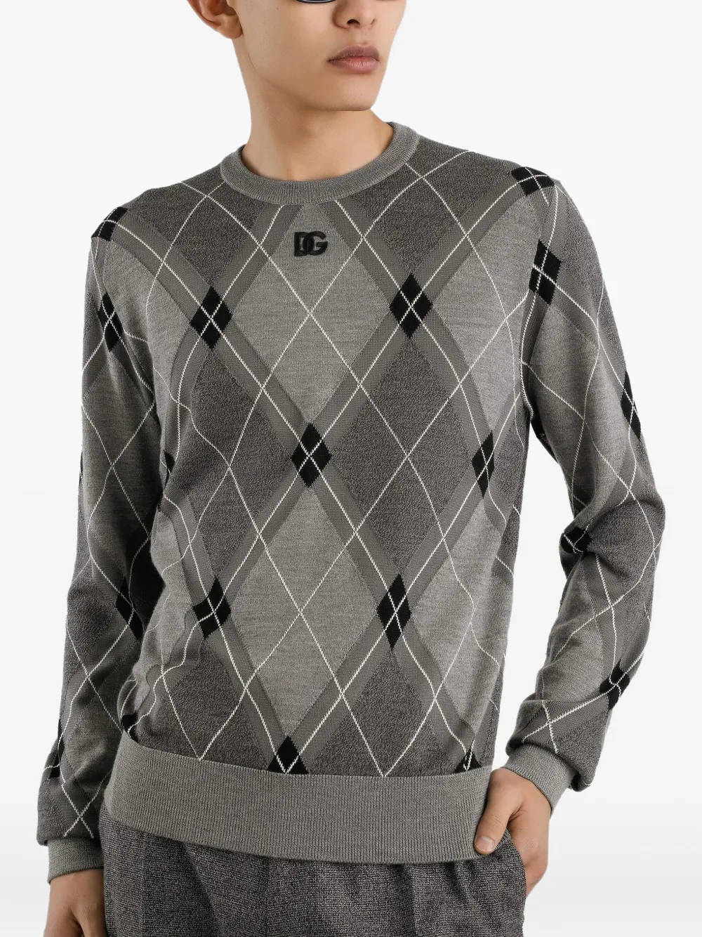 Dolce & Gabbana Trui met argyle patroon en logodetail Grijs