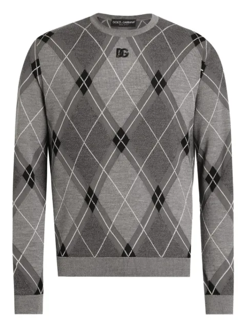 Dolce & Gabbana argyle-pattern logo-detail sweater