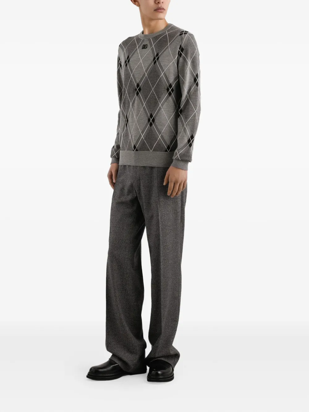 Dolce & Gabbana Trui met argyle patroon en logodetail - Grijs