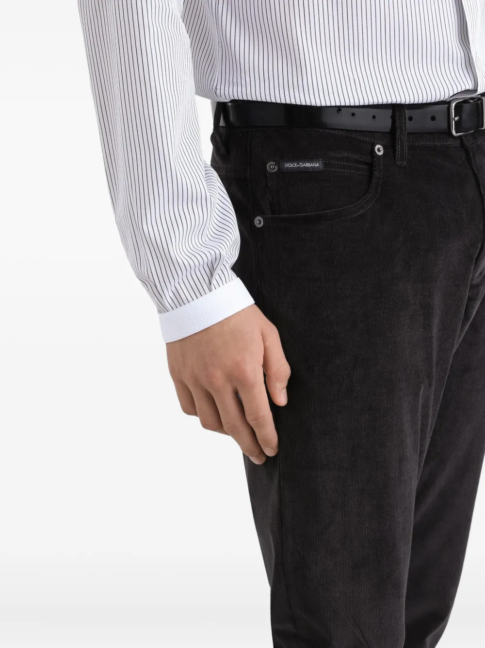 Dolce & Gabbana Ribfluwelen broek met logoplakkaat Zwart