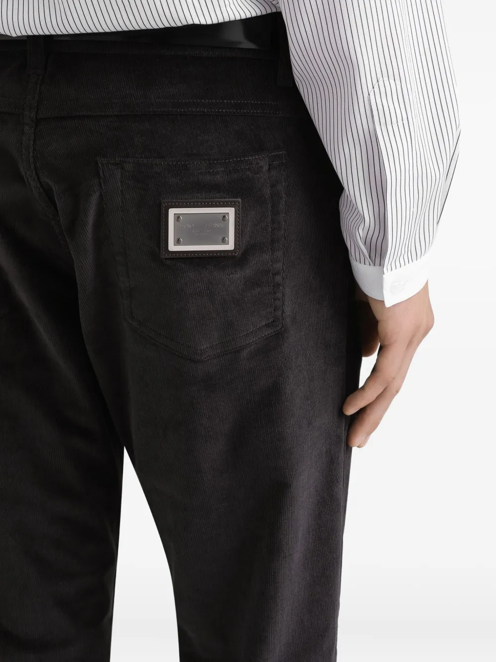 Dolce & Gabbana Ribfluwelen broek met logoplakkaat Zwart