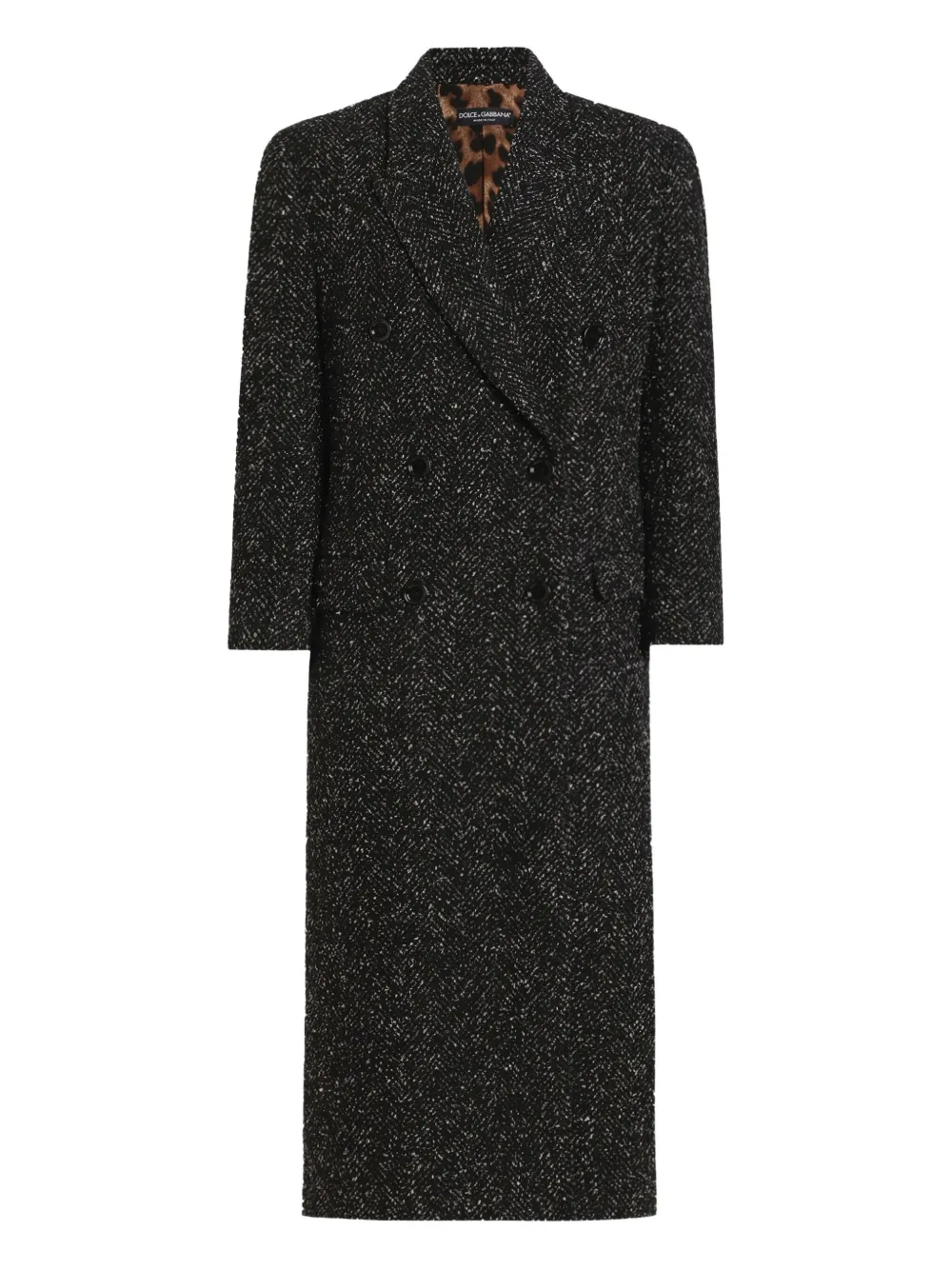 Dolce & Gabbana Herringbone-pattern Double-breasted Coat In Black
