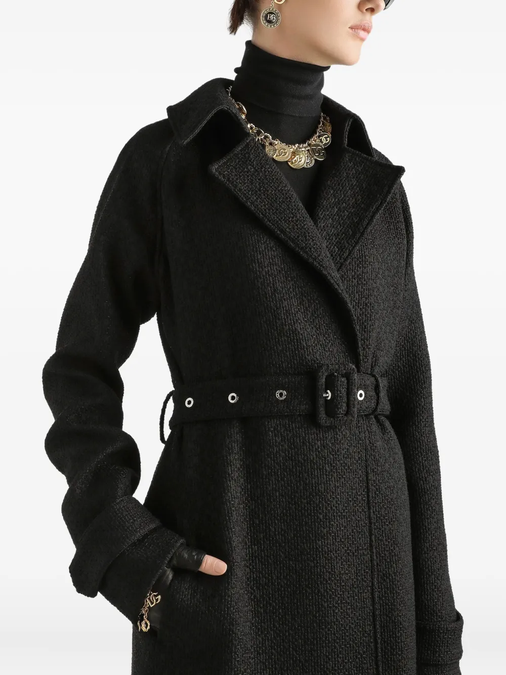 Dolce & Gabbana Tweed Trench Coat In Black