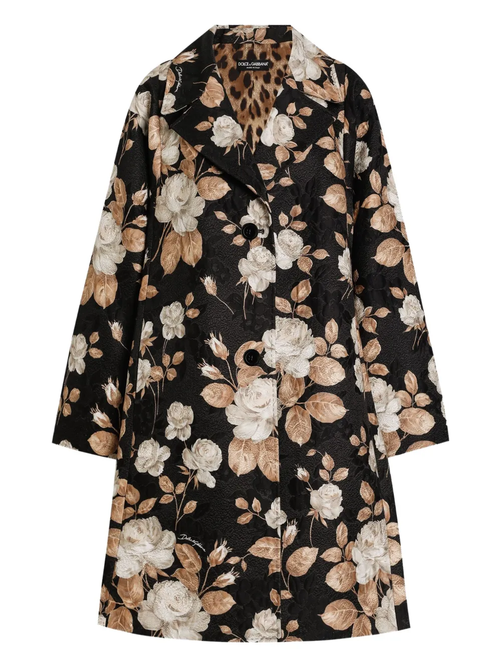 Dolce & Gabbana Rose-print Coat In Black