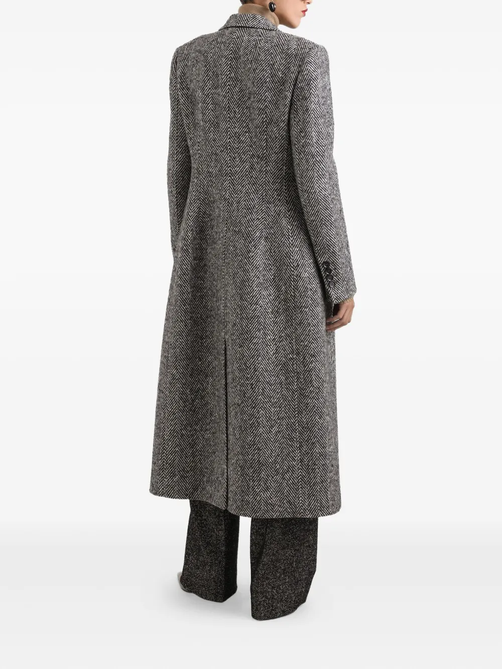 Dolce & Gabbana Herringbone Long Length Notched Lapels Coat In Gray