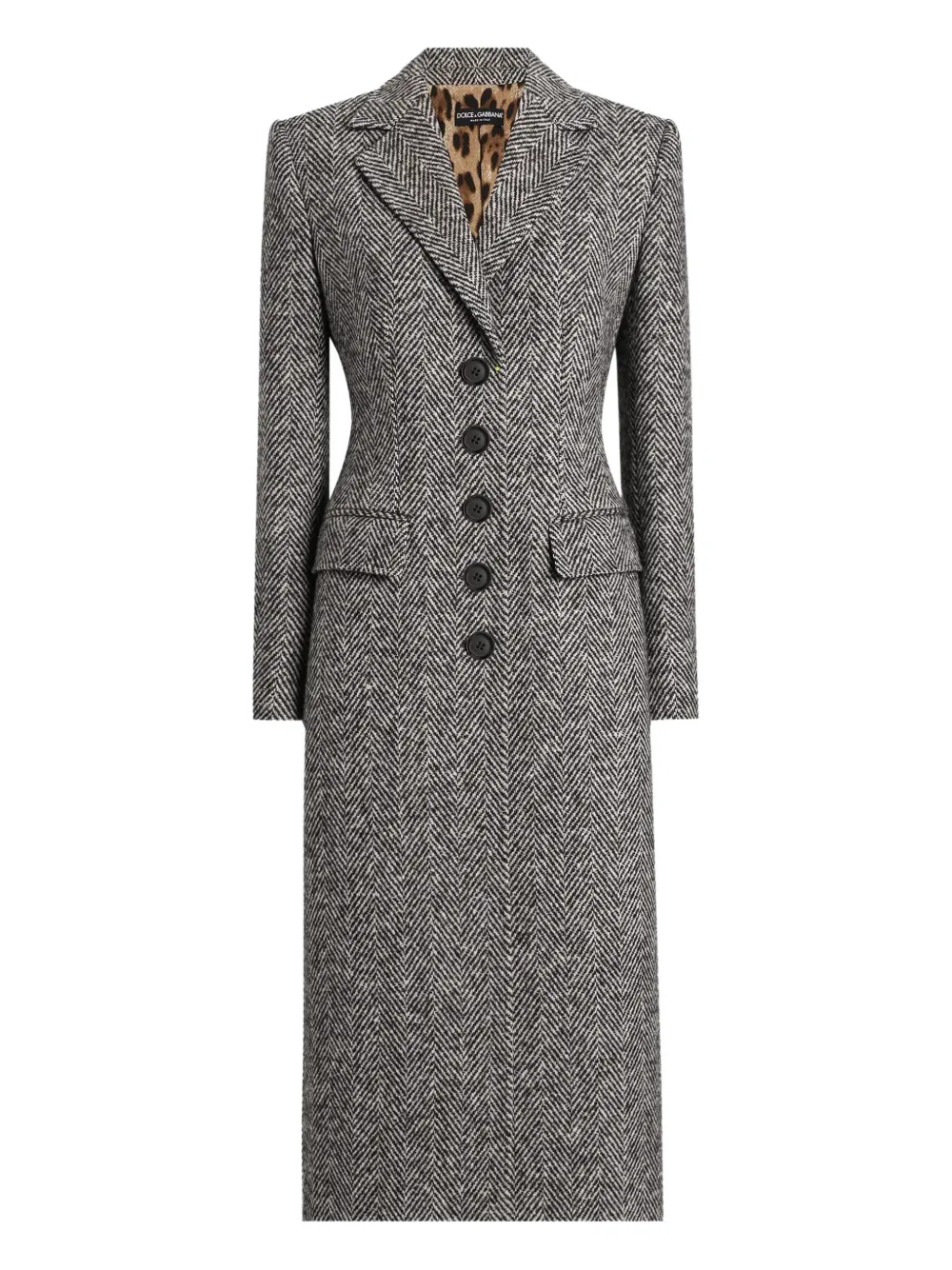 Dolce & Gabbana Herringbone Long Length Notched Lapels Coat In Gray
