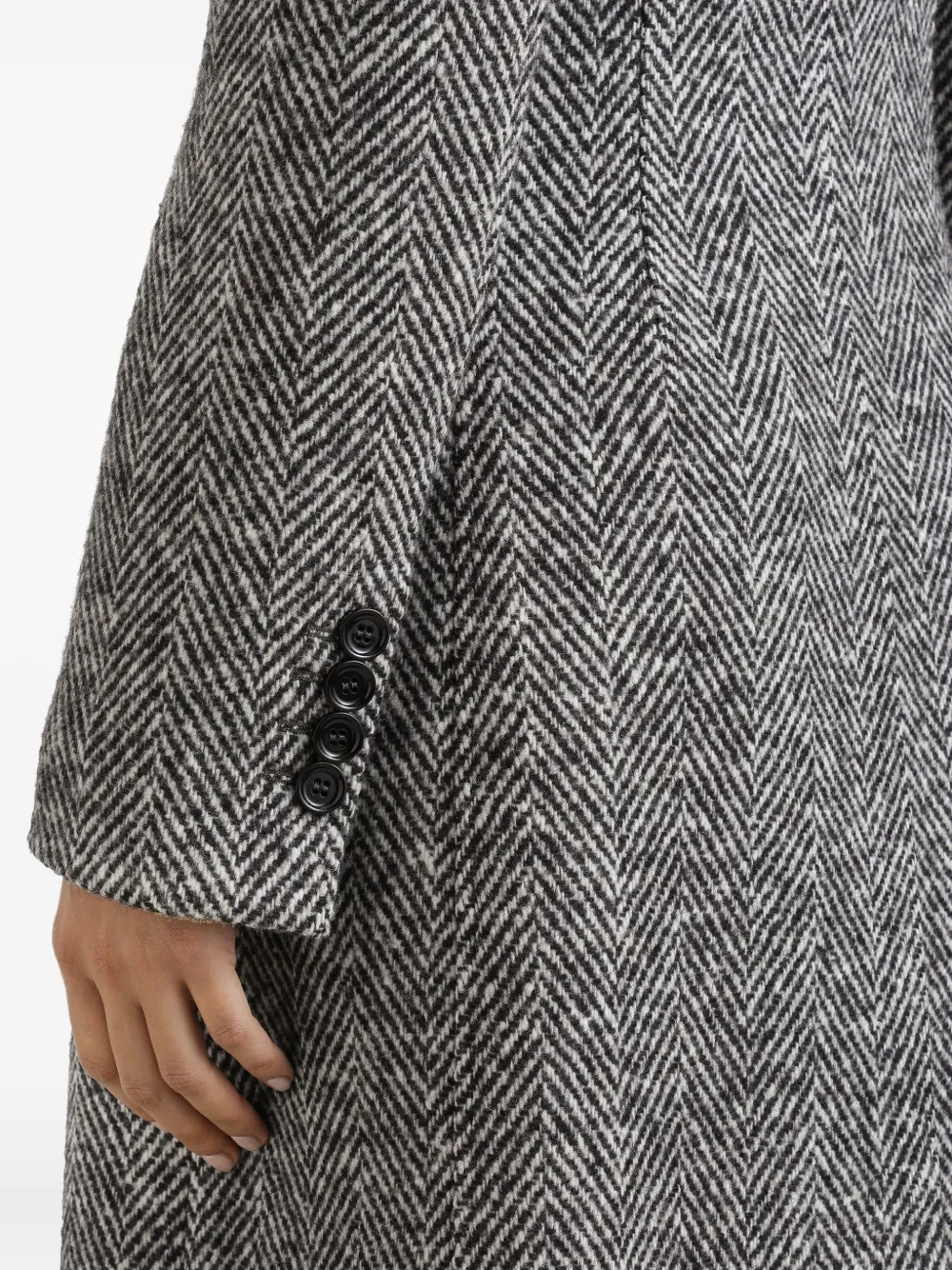 Dolce & Gabbana Herringbone Long Length Notched Lapels Coat In Gray