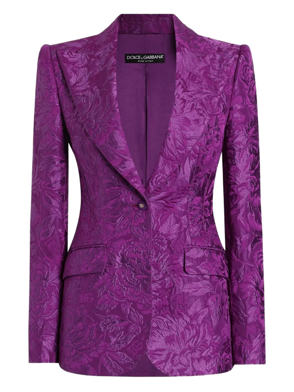 Dolce & Gabbana Floral-brocade Blazer In Purple
