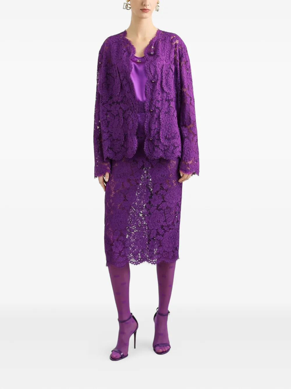 Dolce & Gabbana Midi-rok met kant Paars
