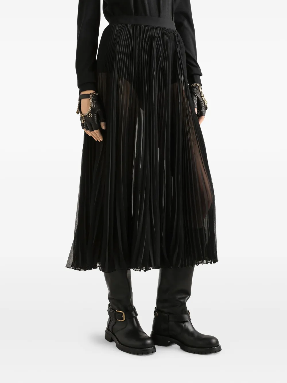Dolce & Gabbana Pleated Midi Skirt In Black