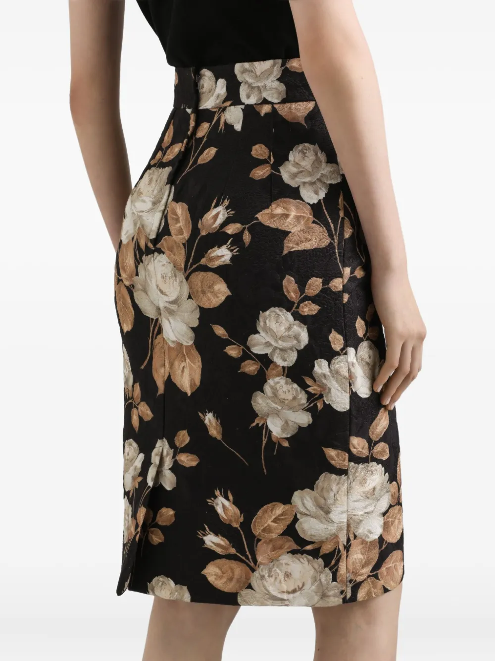 Dolce & Gabbana Midi-kokerrok met rozenprint Zwart