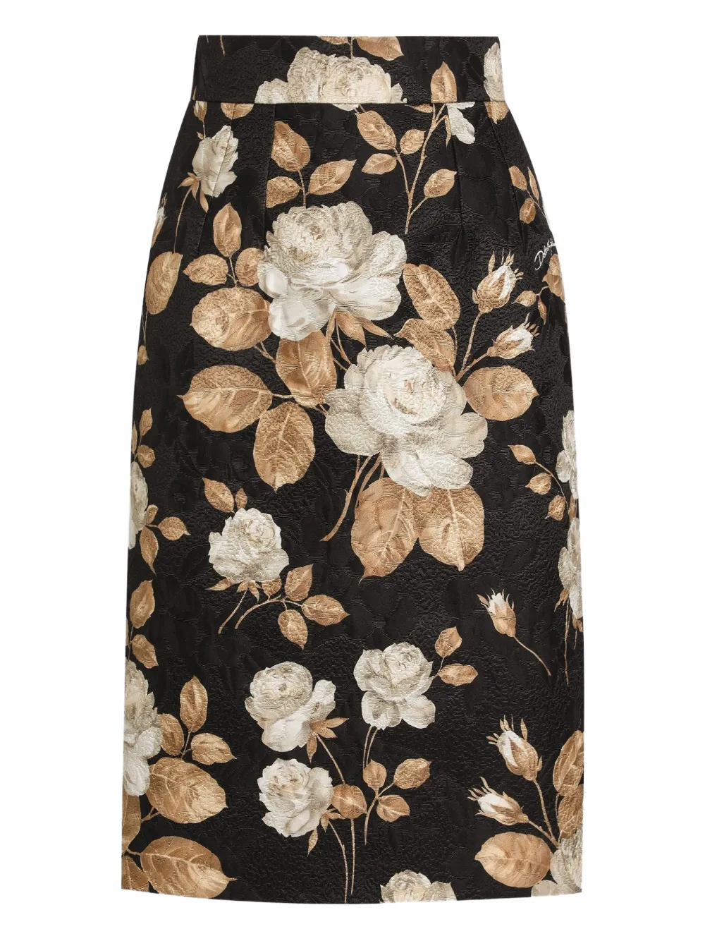 Dolce & Gabbana Rose-print Midi Pencil Skirt In Black