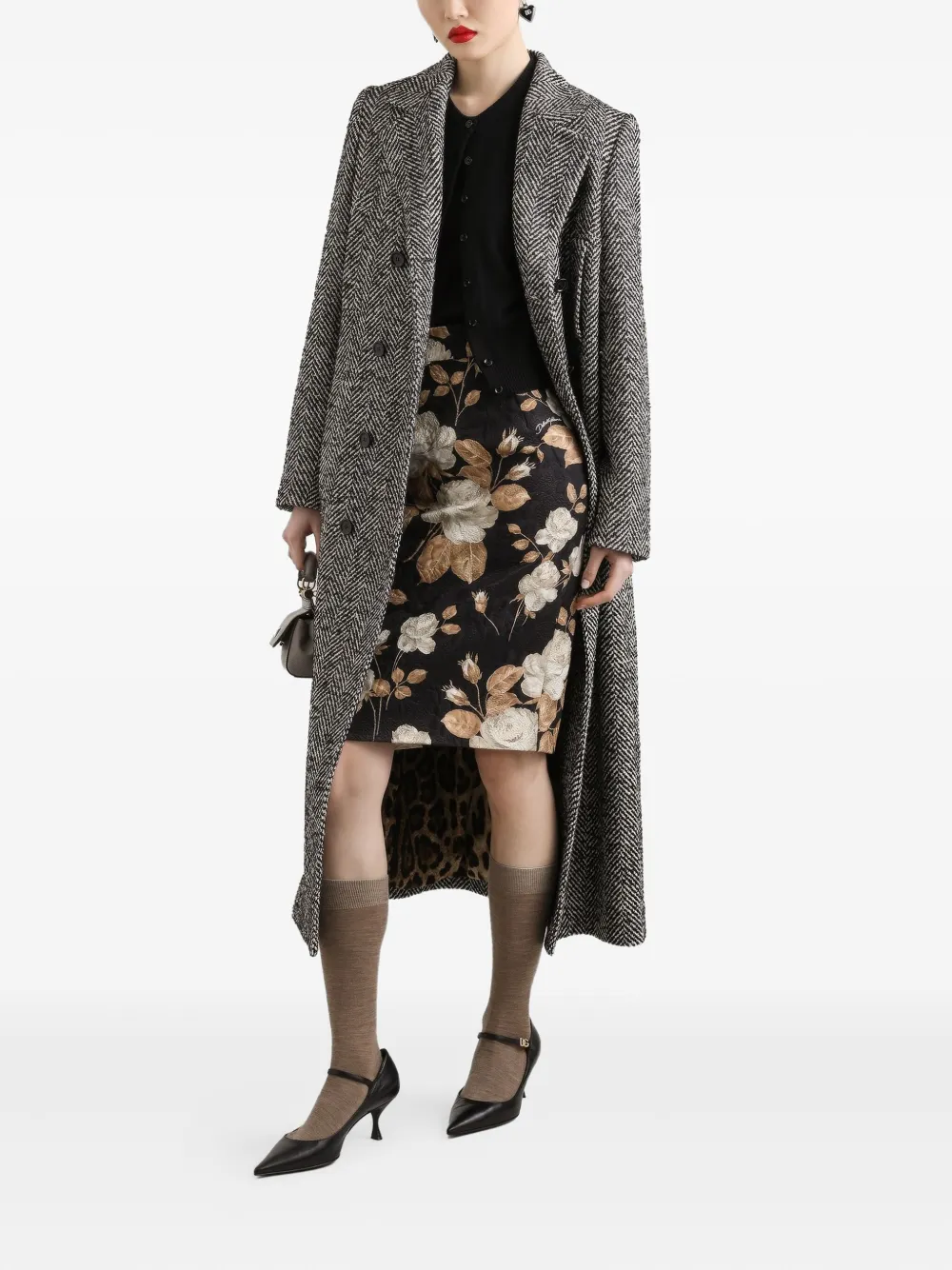 Dolce & Gabbana Midi-kokerrok met rozenprint - Zwart