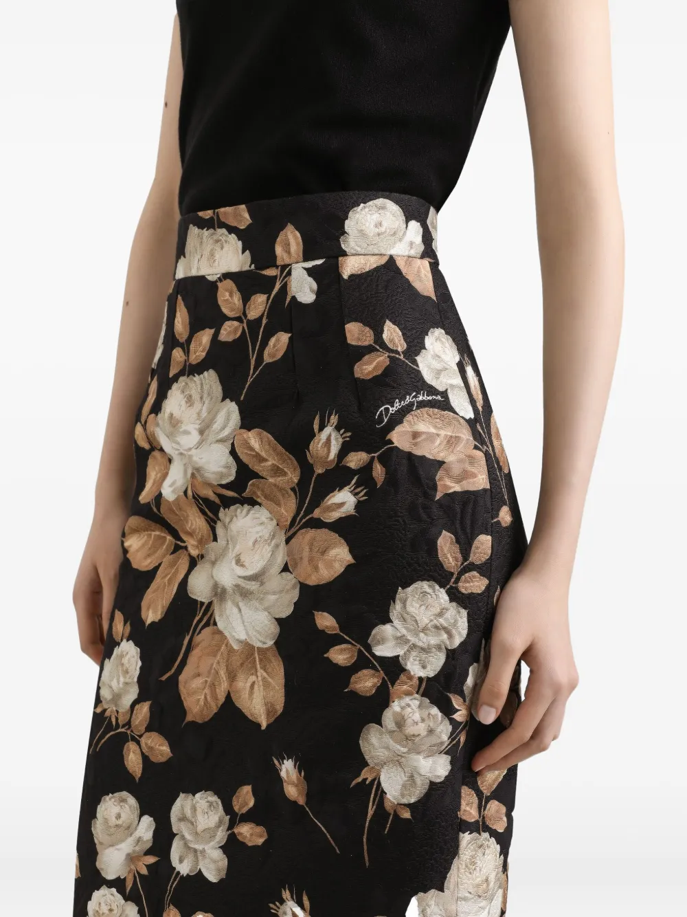 Dolce & Gabbana Midi-kokerrok met rozenprint Zwart