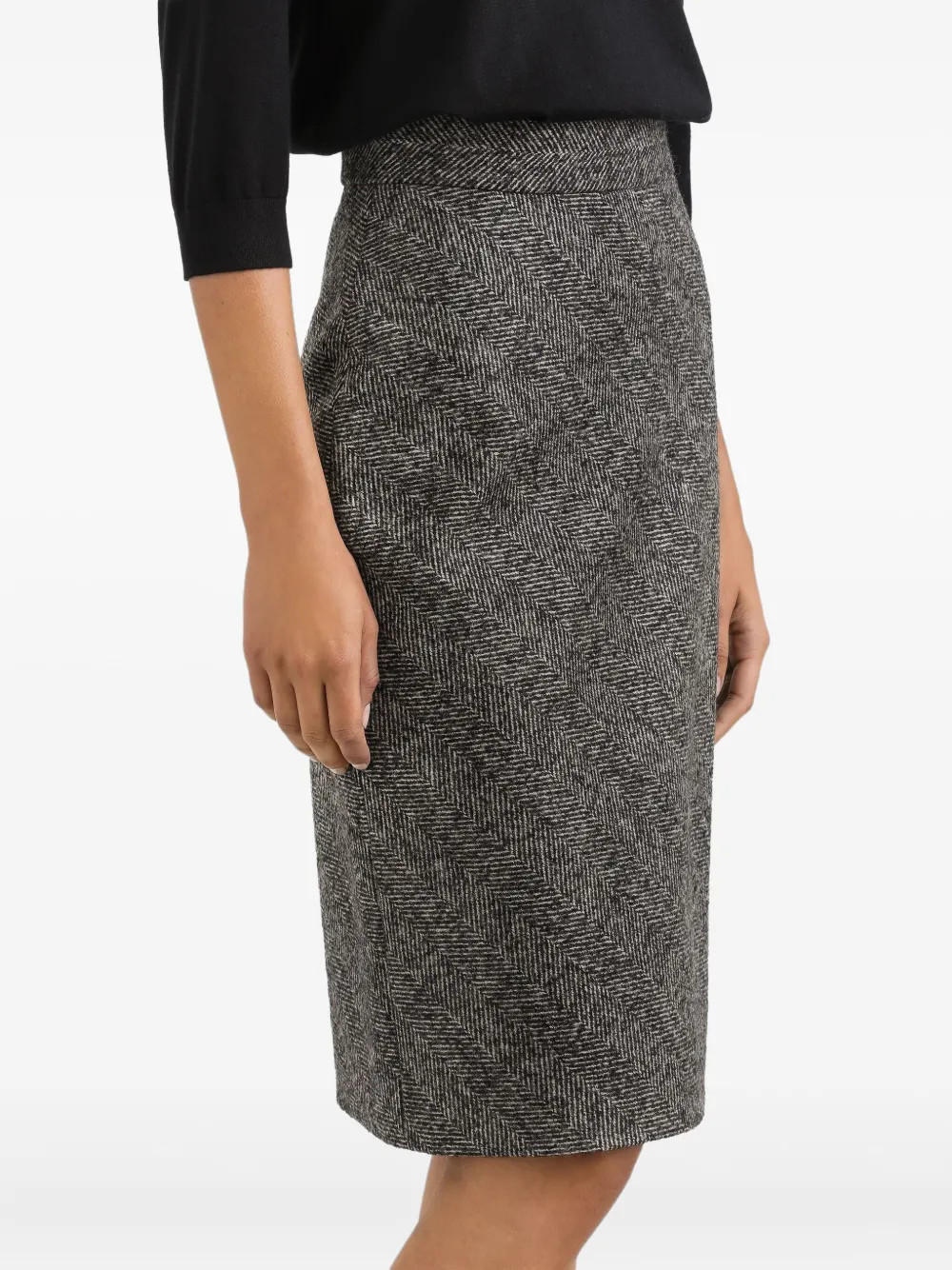 Dolce & Gabbana Herringbone Midi Pencil Skirt In Gray