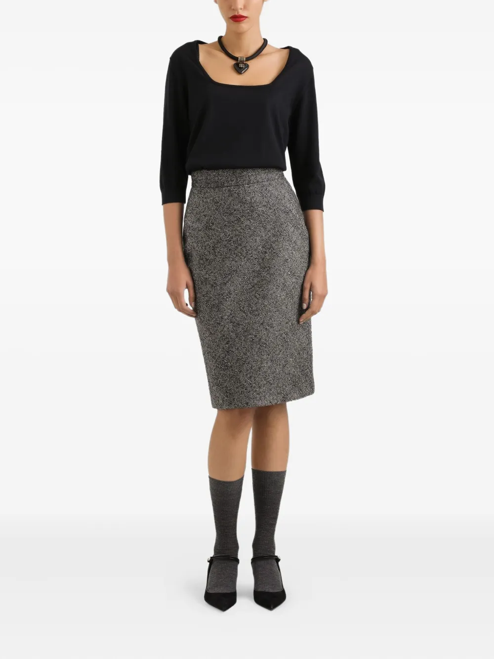 Dolce & Gabbana Kokerrok met visgraat patroon - Grijs