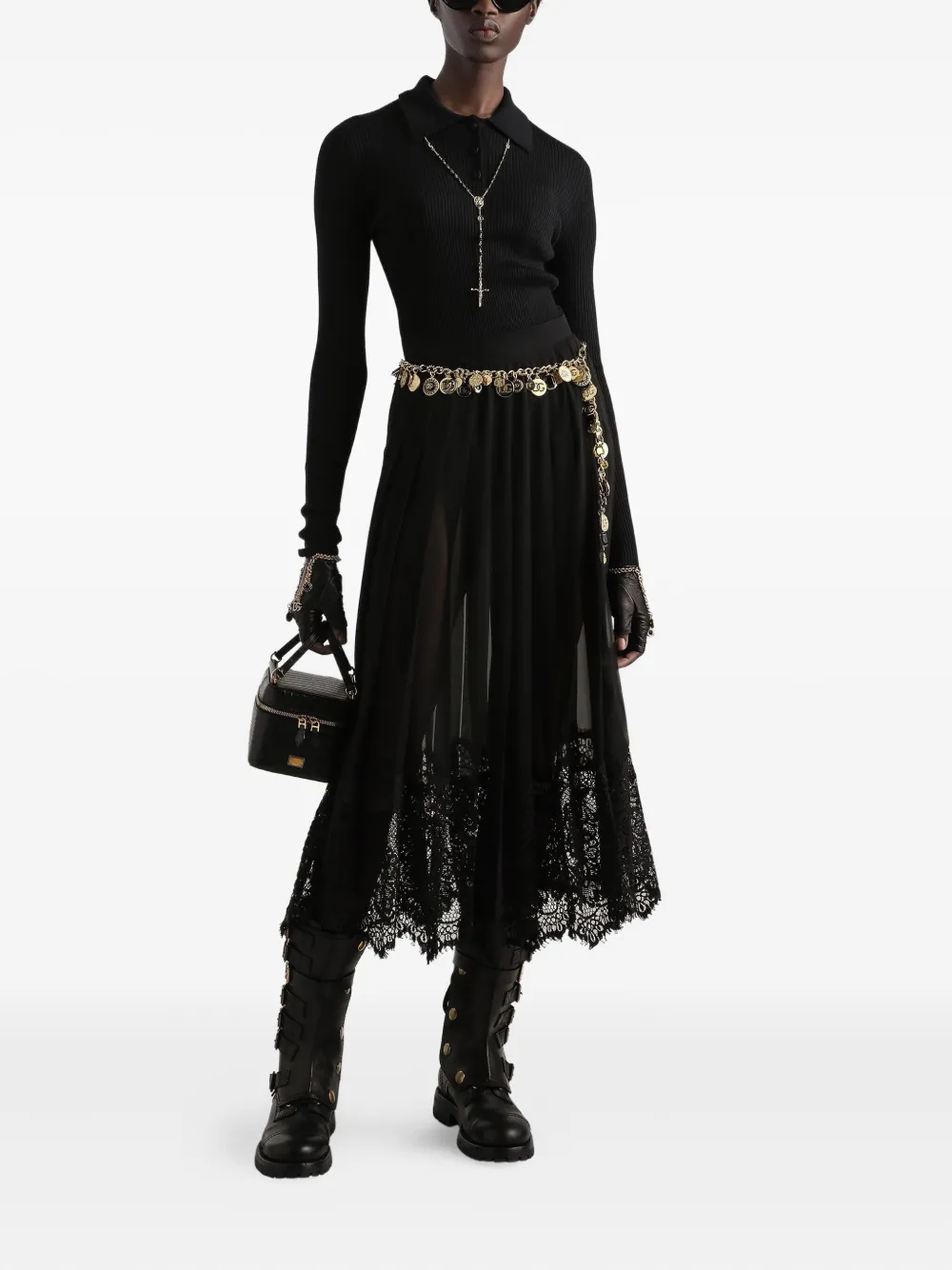 Dolce & Gabbana Midi-rok met kant Zwart