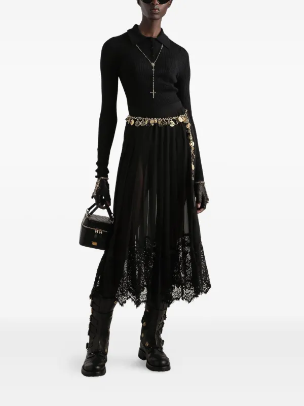 DOLCE&GABBANA ドルガバ レディース ミディ スカート Dolce & Gabbana レーストリム ミディスカート | ブラック
