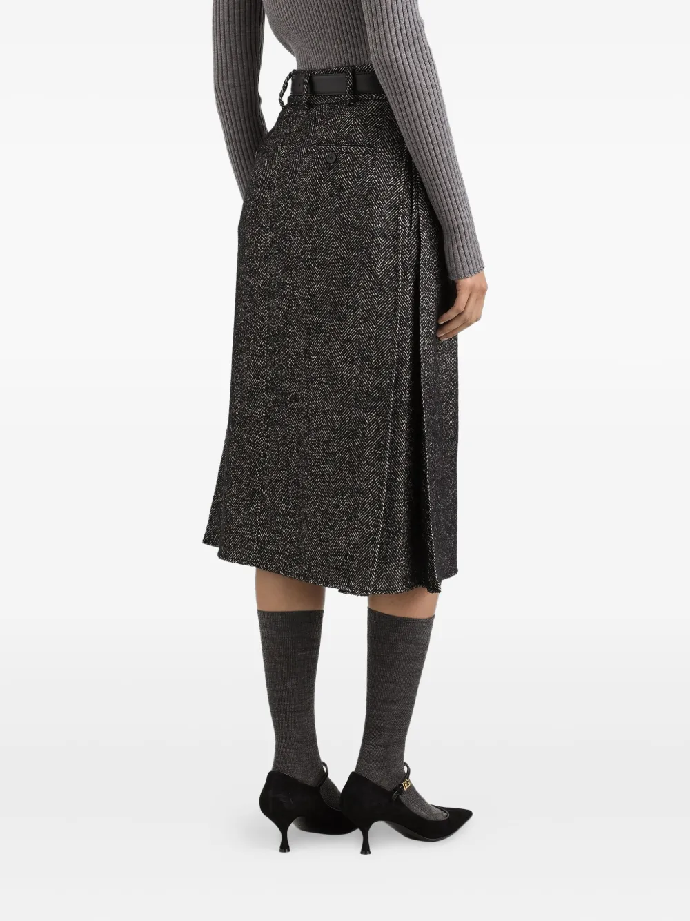 Dolce & Gabbana Midi-plooirok met visgraatpatroon Grijs