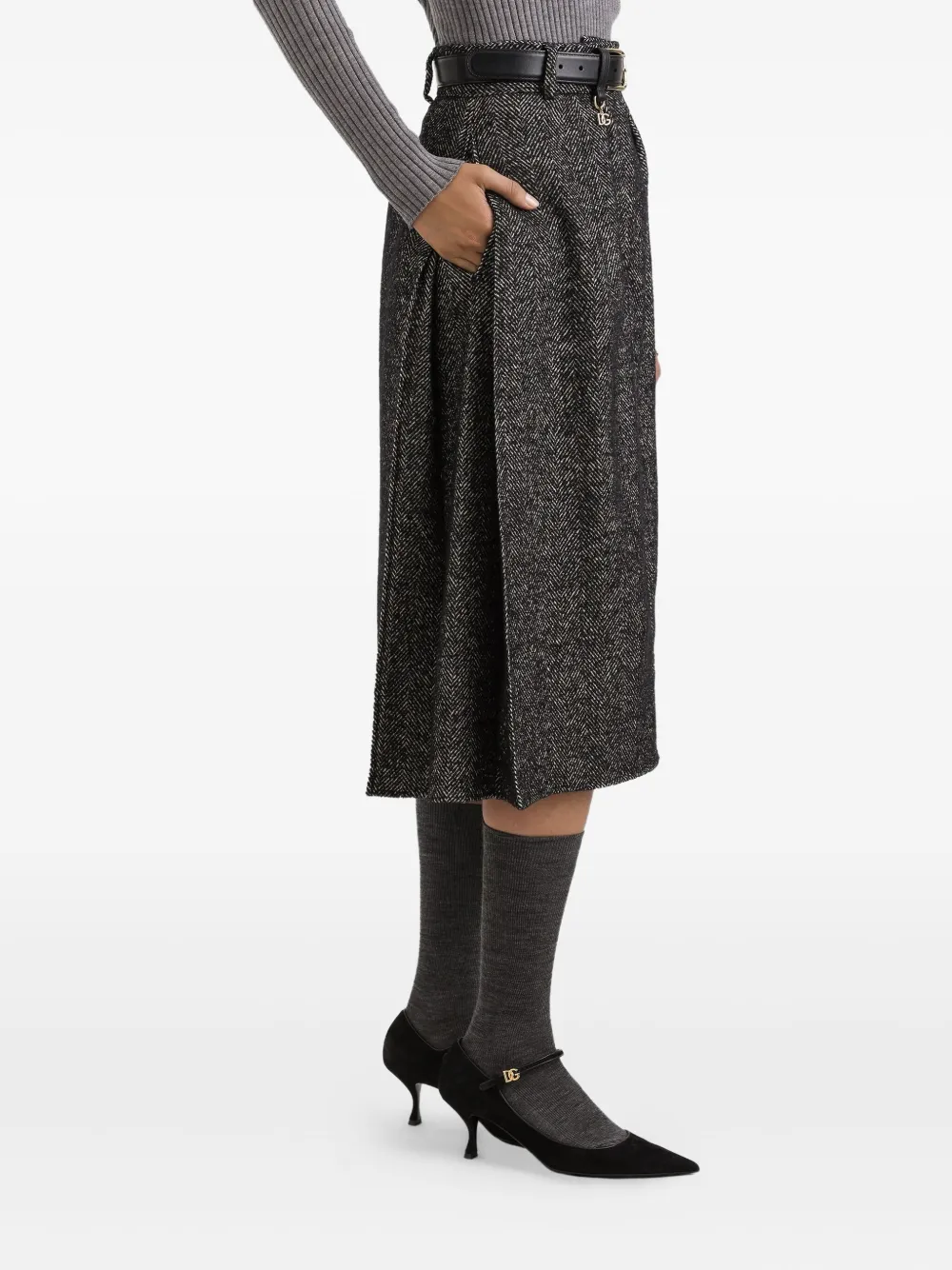 Dolce & Gabbana Midi-plooirok met visgraatpatroon Grijs