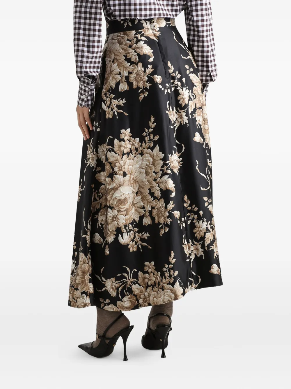 Dolce & Gabbana Midi-plooirok met bloemenprint Zwart