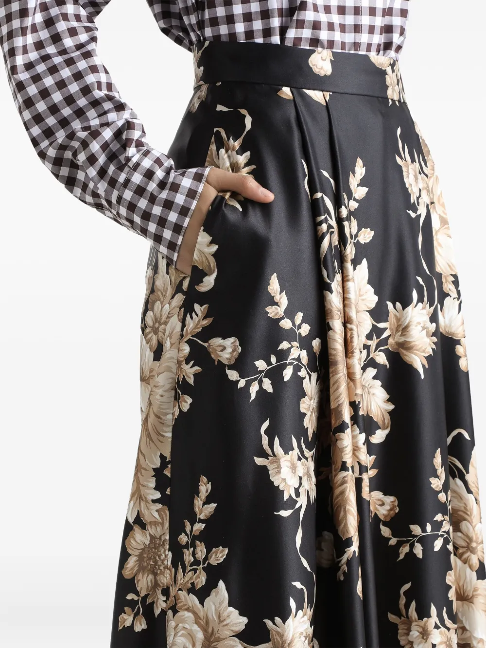 Dolce & Gabbana Midi-plooirok met bloemenprint Zwart