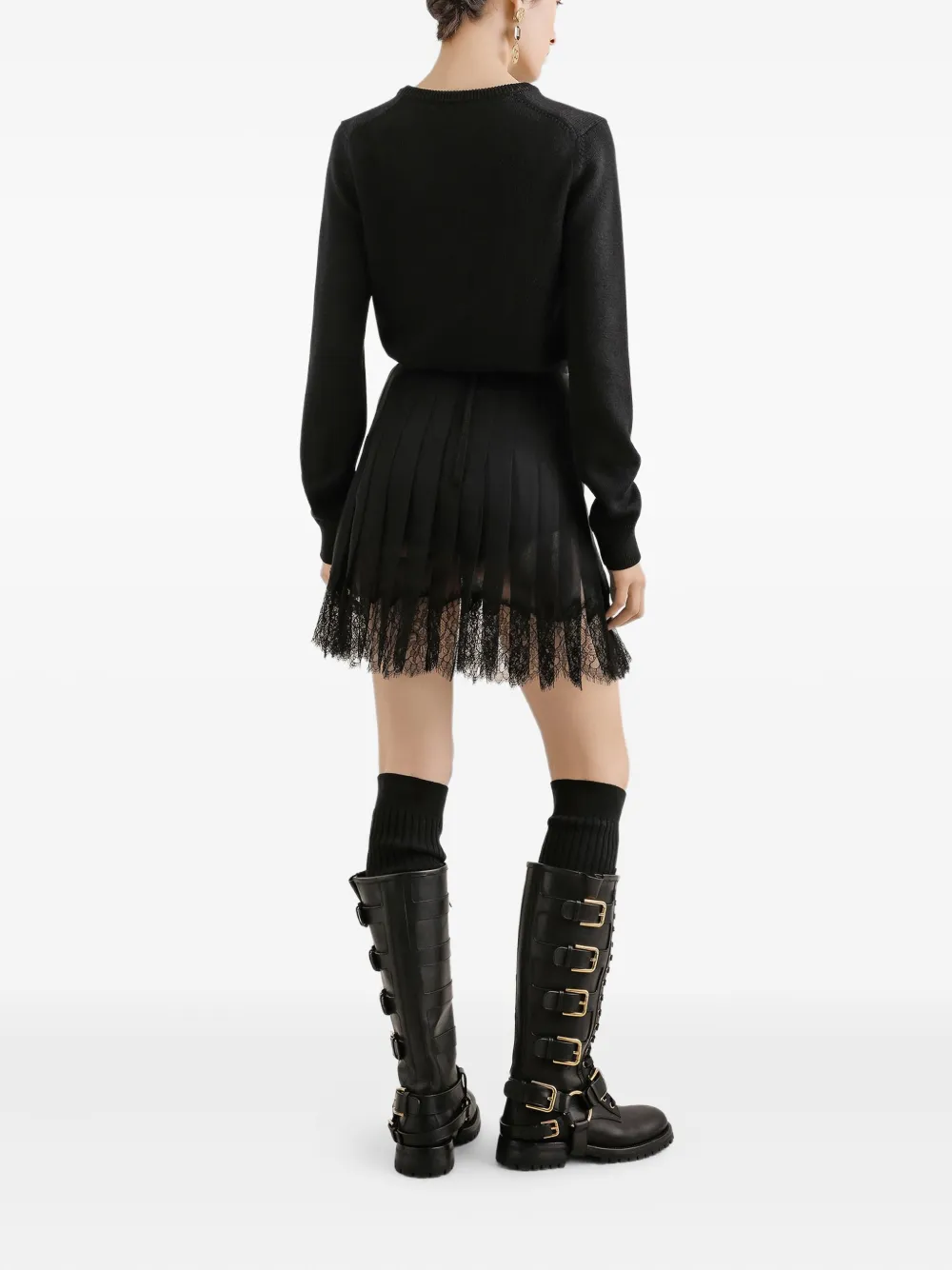 Dolce & Gabbana Midi-rok met kant en plooien Zwart