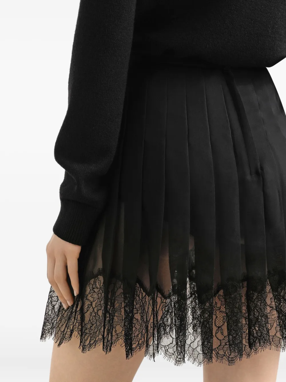 Dolce & Gabbana Midi-rok met kant en plooien Zwart
