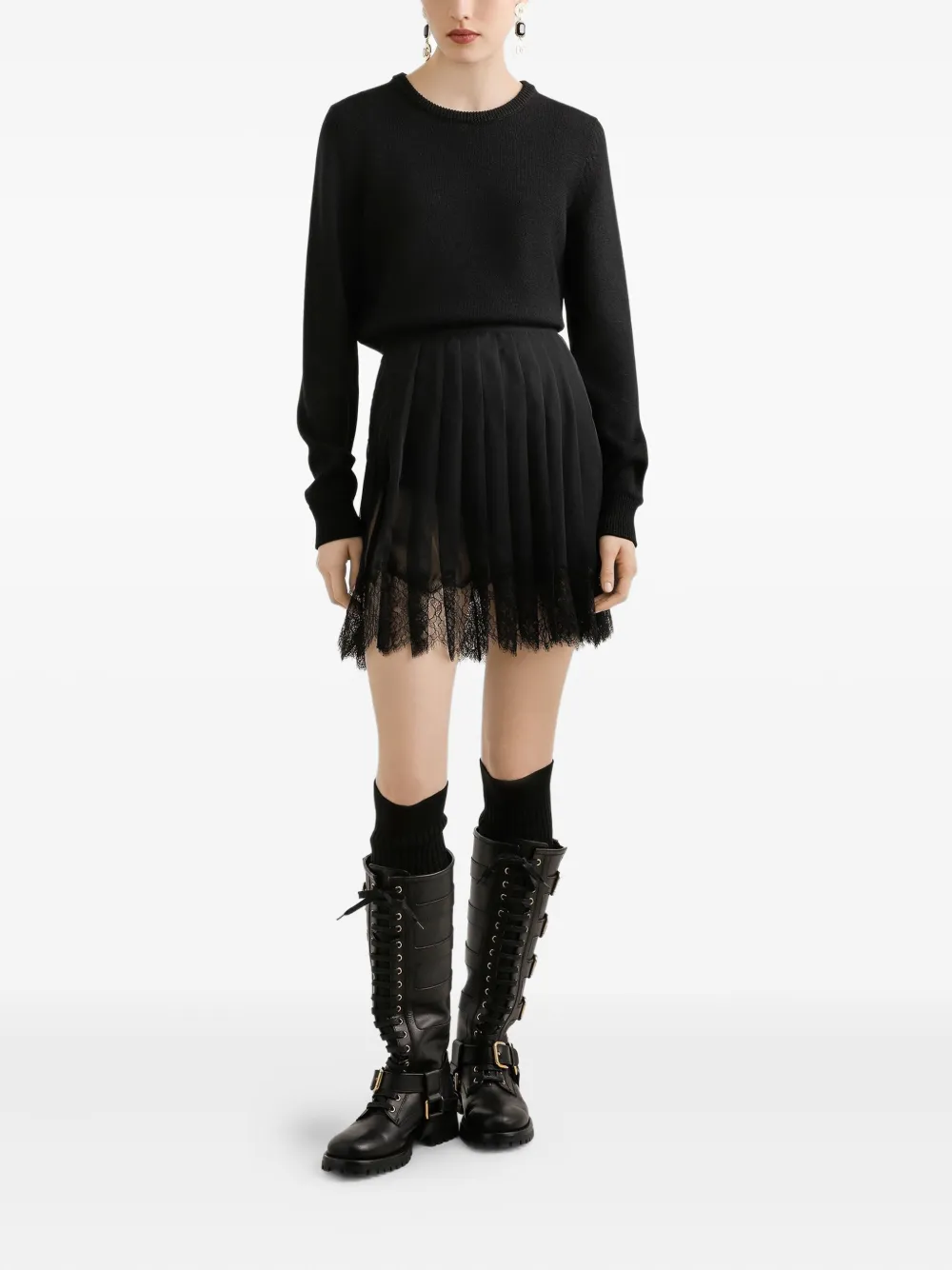 Dolce & Gabbana Midi-rok met kant en plooien Zwart