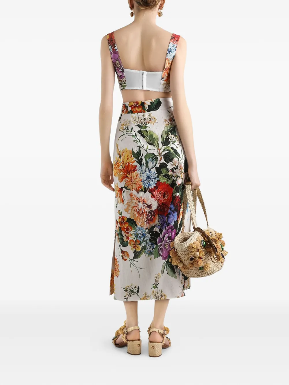Dolce & Gabbana Midi-jurk met bloemenprint Wit
