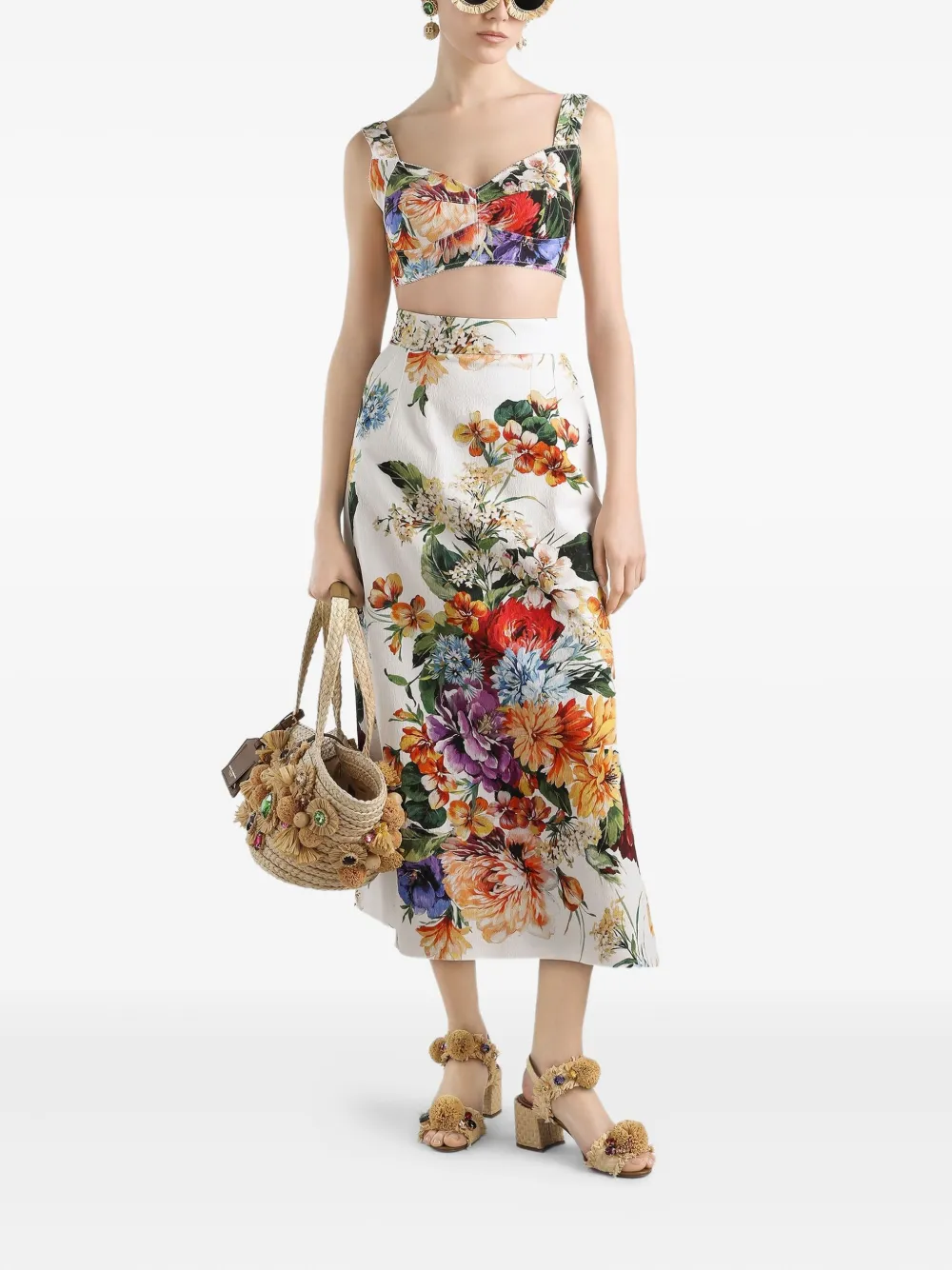 Dolce & Gabbana Midi-jurk met bloemenprint - Wit