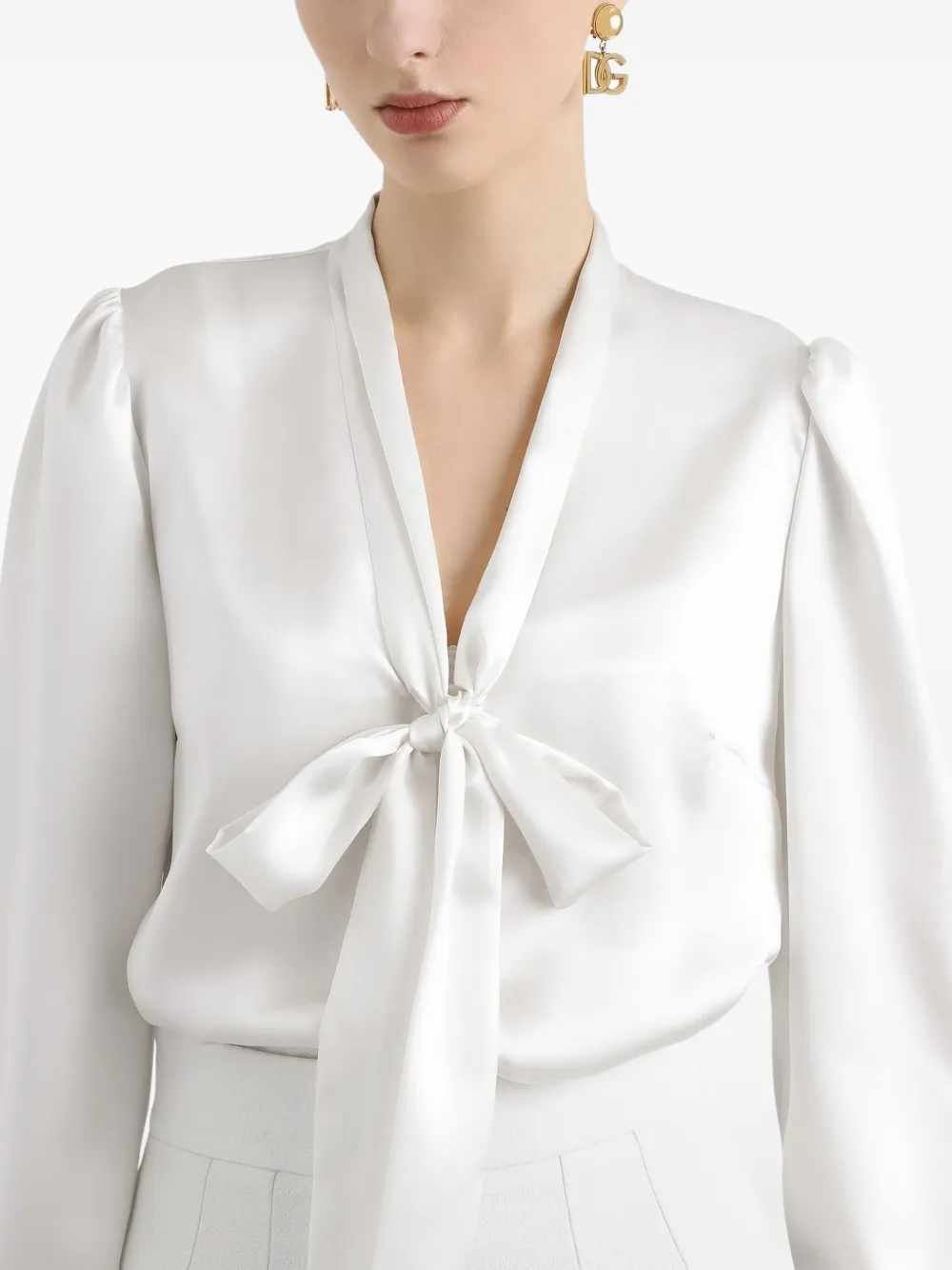 Dolce & Gabbana satin tie-neck blouse Wit
