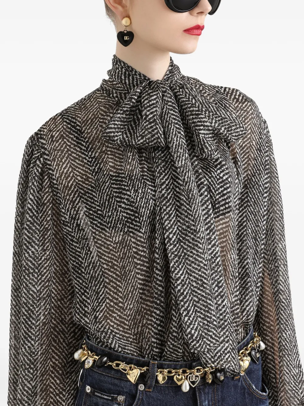 Dolce & Gabbana Blouse met chevron-print en strik Zwart