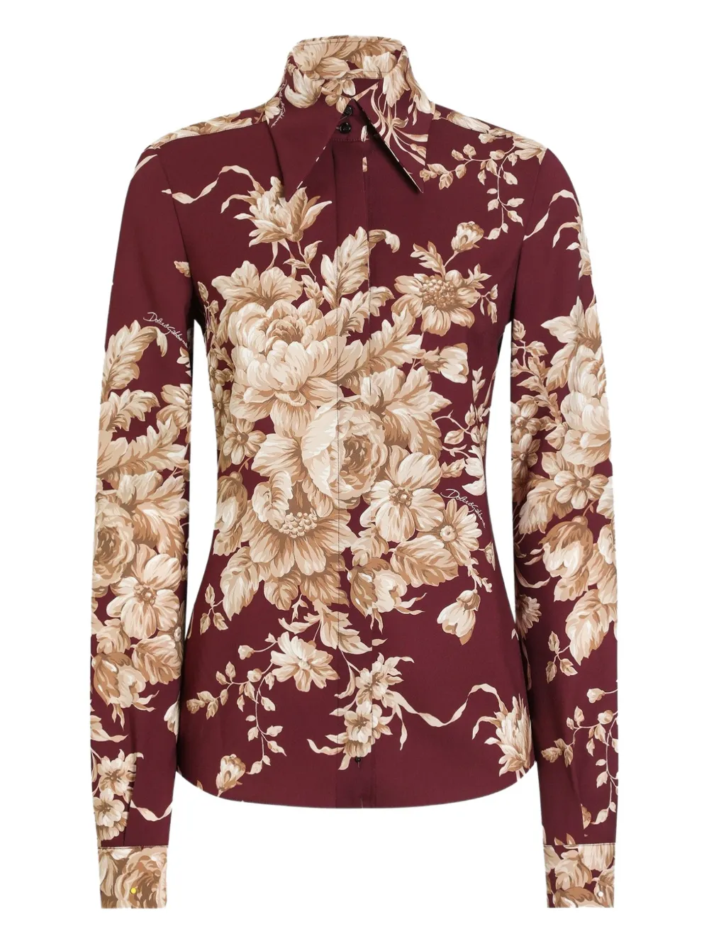 Dolce & Gabbana Rose-print Charmeuse Shirt In Multi