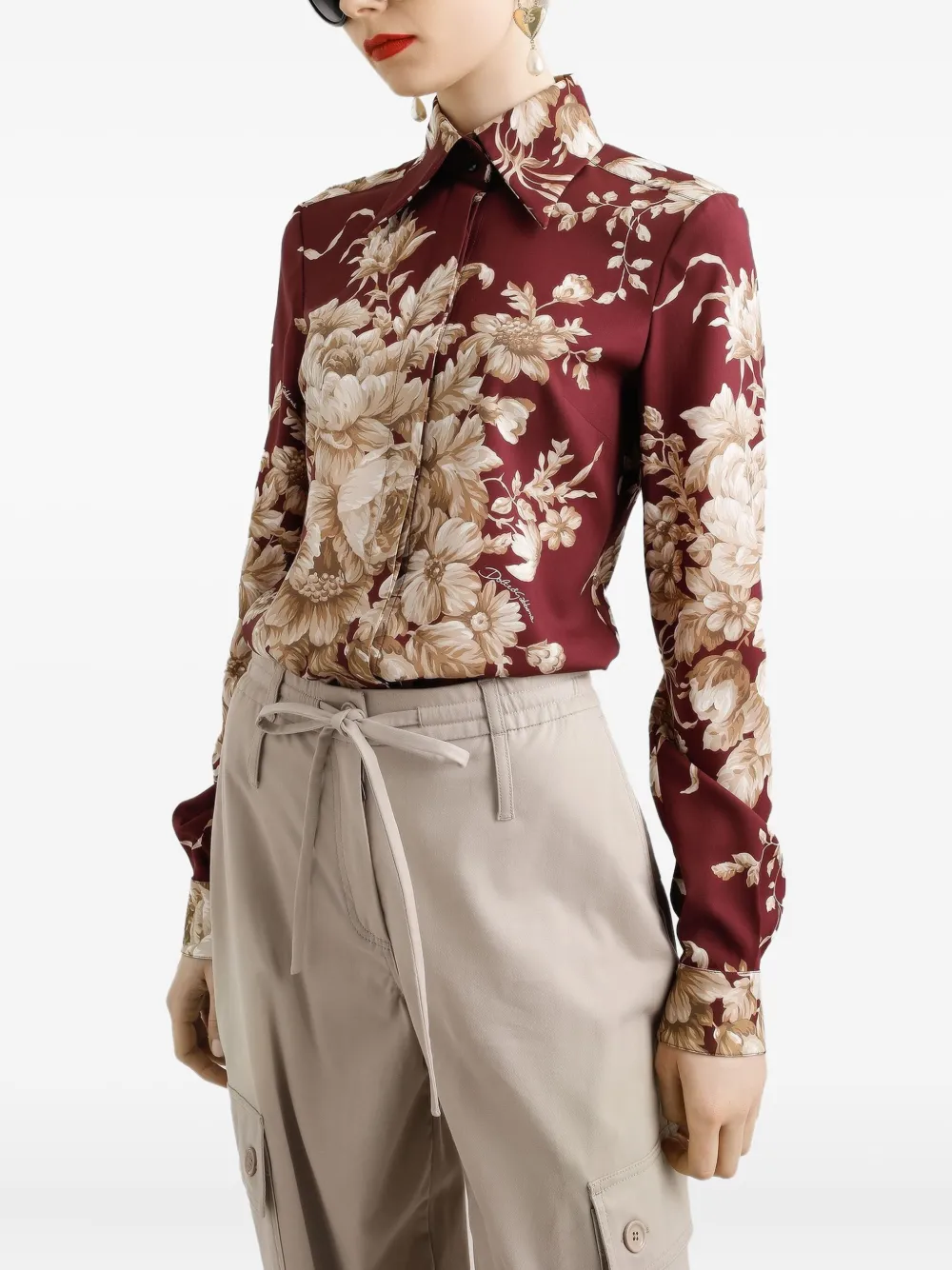 Dolce & Gabbana Rose-print Charmeuse Shirt In Multi